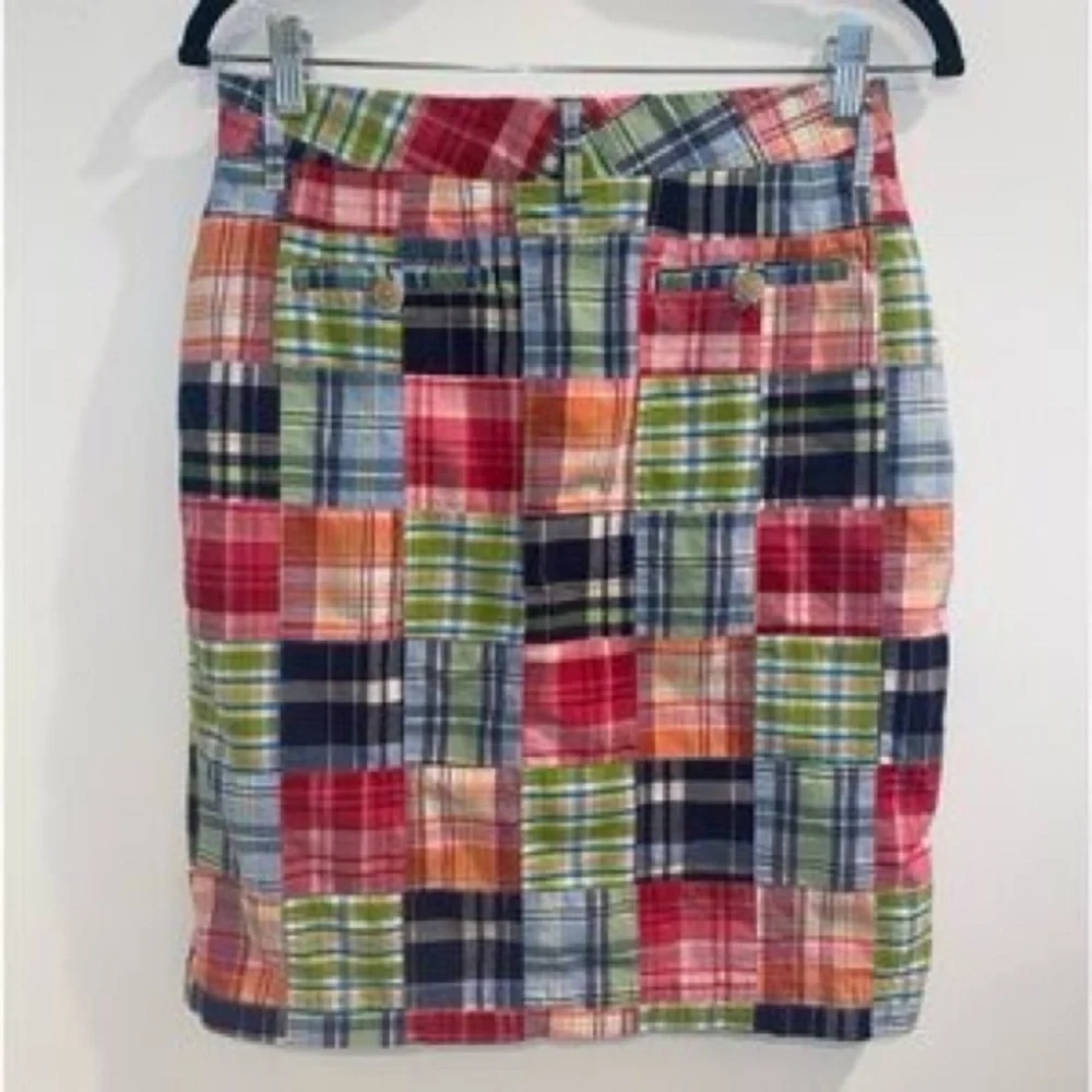 L.L.Bean Favorite Fit Patchwork Madras Plaid Skirt Multicolor Cotton Size 4 - Picture 7 of 12